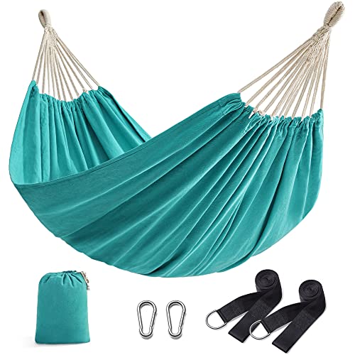 Songmics Double Hammock, 98.4 X 59.1 Inches, 660 Lb Load Capacity, With Compression Bag, Mounting Straps, Carabiners, for Terrace, Balcony, Garden, Outdoor, Camping, Turquoise Ugdc15bu