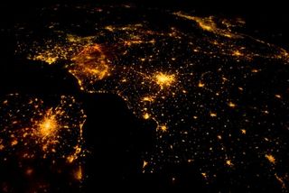 Astroaut image of city lights of northwestern Europe