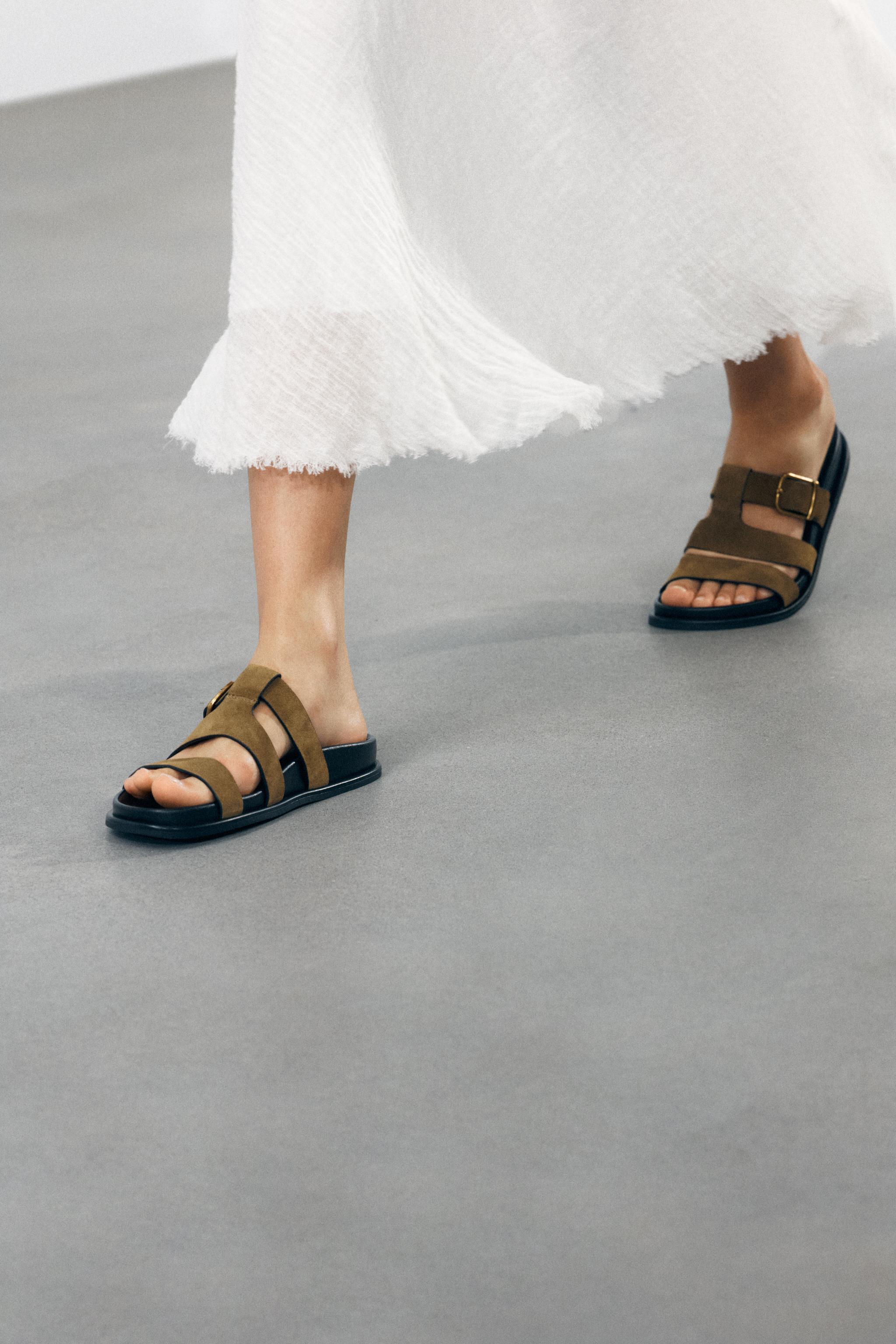 Buckle Flat Split Suede Sandals