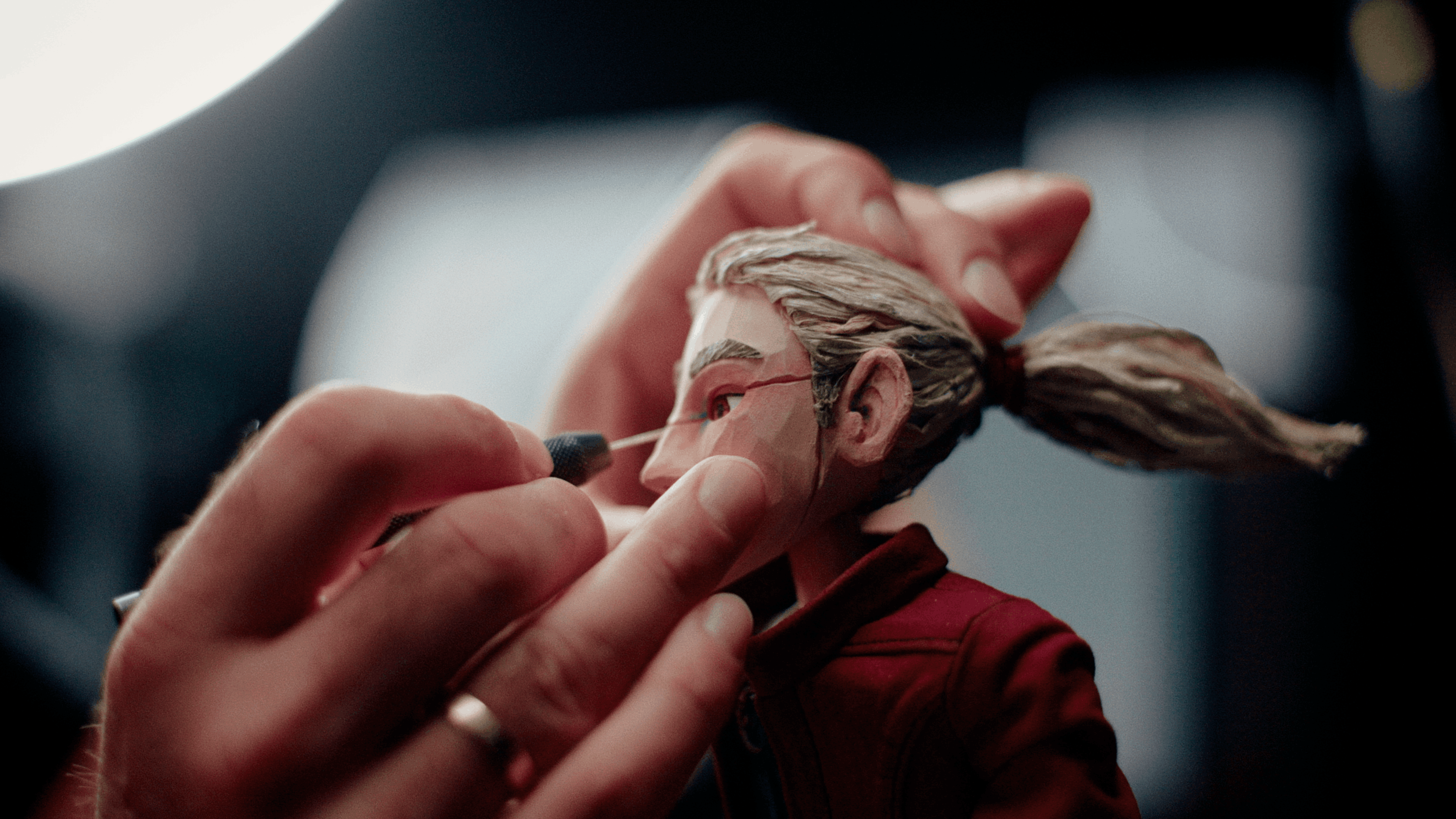 Behind the scenes image from the making of Out of Words game showing the making of the stop-motion character Prince