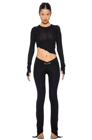 Asymmetric Pants in Black Rib