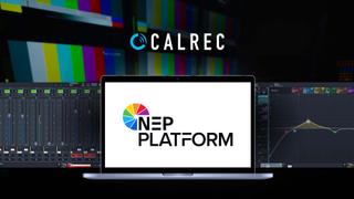 Calrec and NEP Platform logos in front of a control panel
