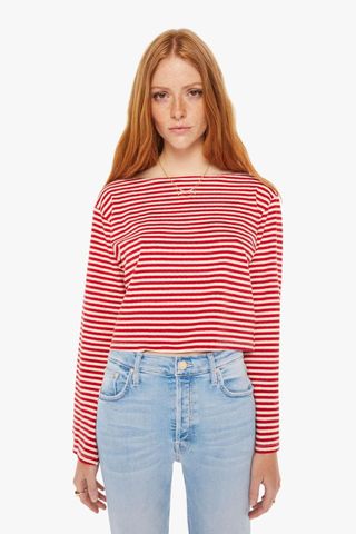 valentine's gifts for her - woman wearing red striped top