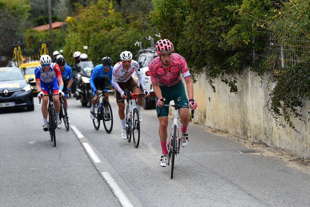 LA TURBIE FRANCE FEBRUARY 19 Jonas Rutsch of Germany and Team EF Education Easypost competes in the breakaway during the 54th Tour Des Alpes Maritimes Et Du Var Stage 2 a 1491km stage from PugetThniers to La Turbie on February 19 2022 in La Turbie France Photo by Dario BelingheriGetty Images