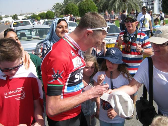 Race leader in Oman, Chris Froome (Team Sky) meets the fans