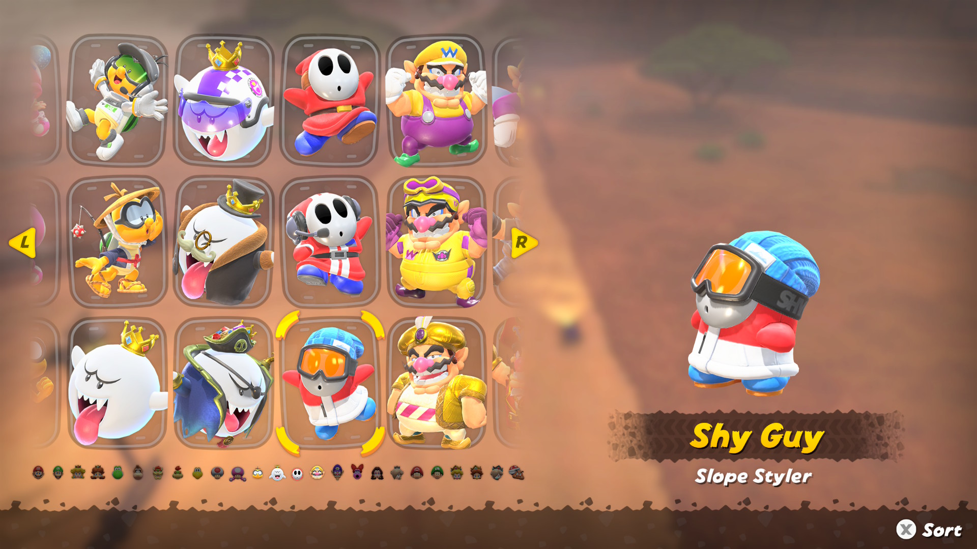 Mario Kart World Shy Guy outfits including Slope Styler