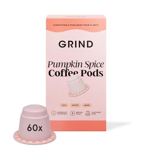 Grind Pumpkin Spice Coffee Pods – Pack of 60 Biodegradable Capsules – 100% Arabica – Nespresso® Original Compatible – Home Compostable – Barista Quality and Specialty Grade – Medium Roast
