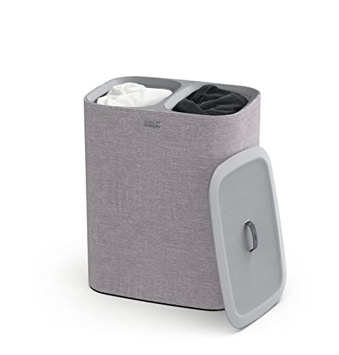 Joseph Joseph Tota 90-Litre Laundry Separation Basket With Lid, 2 Removable Washing Bags With Handles - Grey