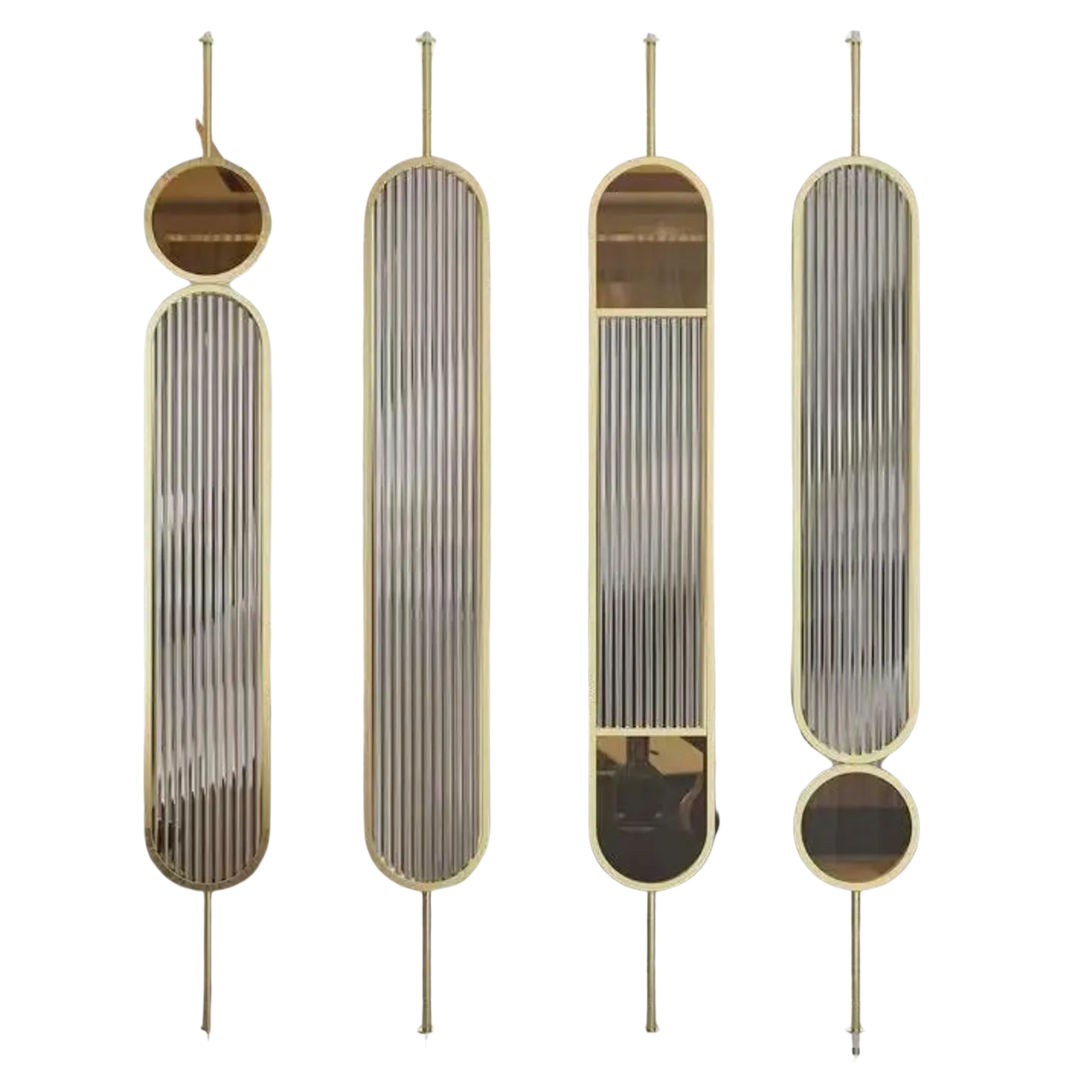 Taj Rolling Shutter, Stainless Steel &amp;amp; Fluted Glass Cane Partition Divider