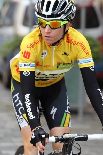 Overnight leader Amber Neben (HTC-HighRoad) before the stage