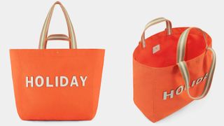 Orange tote with Holiday written on