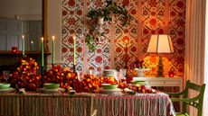 Colorful dining room decorated for Christmas