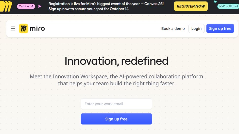 Website screenshot of Miro (July, 2025)