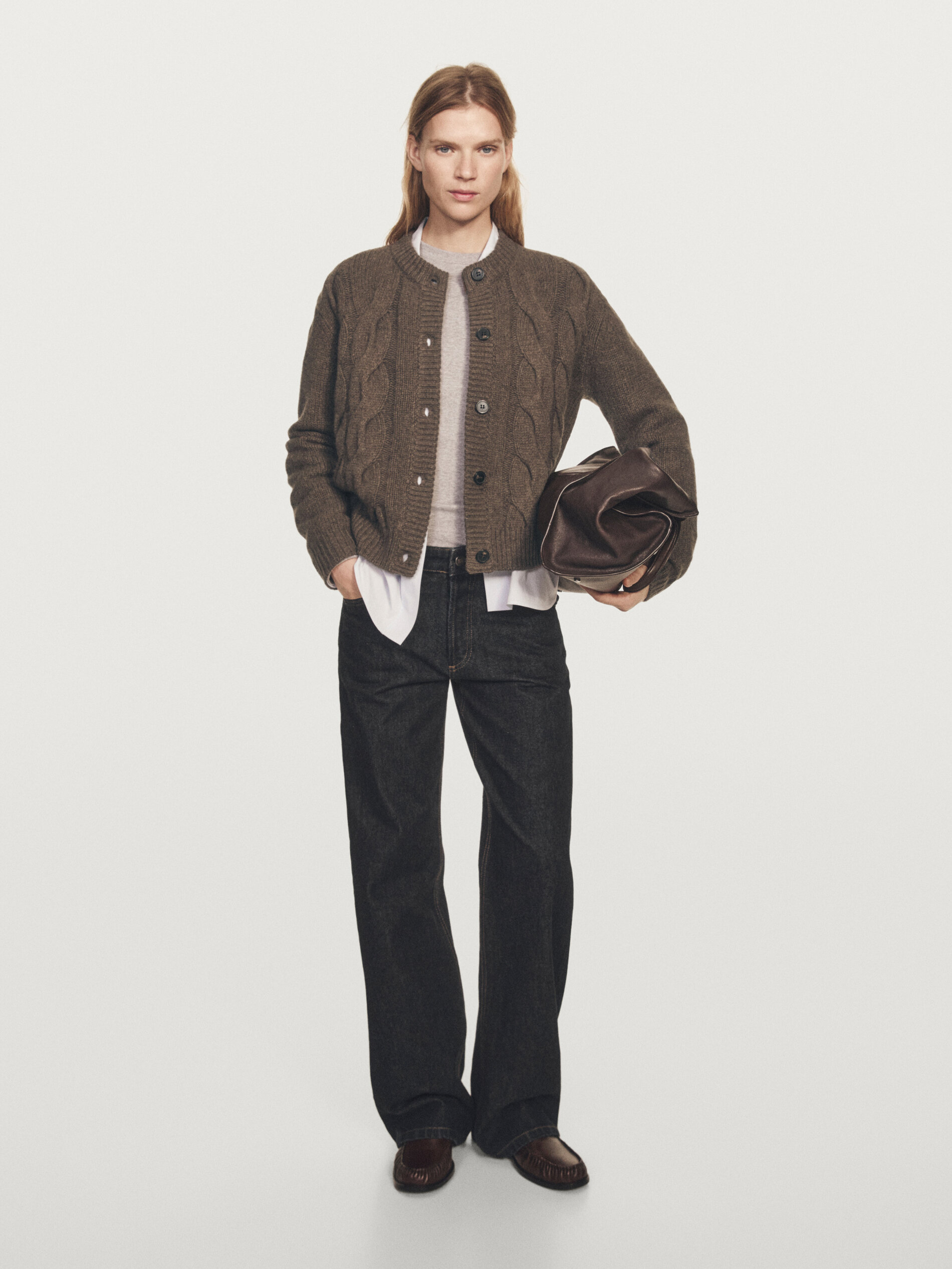 Wool Blend Cable-Knit Cardigan