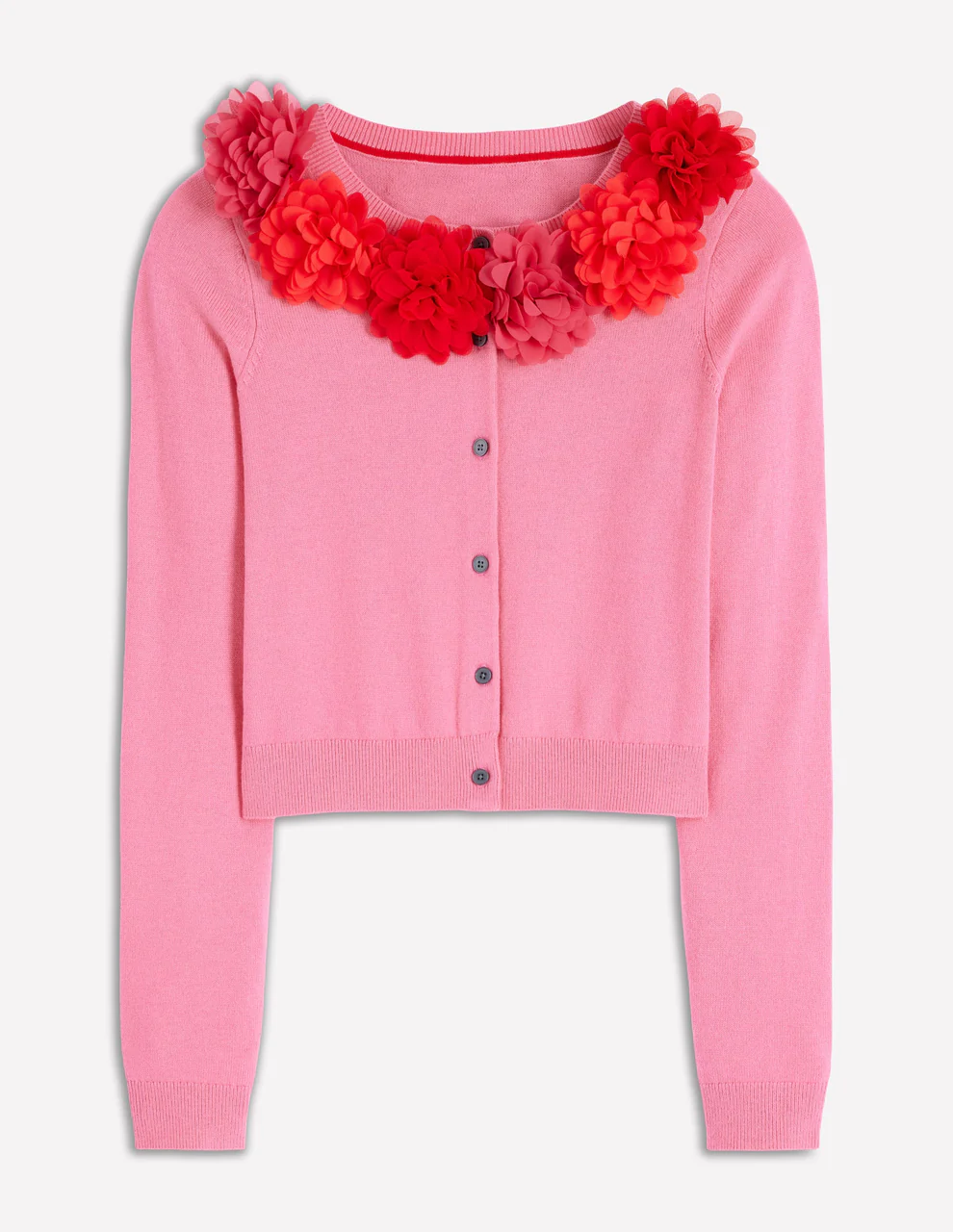 Crew Neck Cropped Cardigan-Pink Ribbon