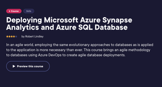 A screenshot of the Pluralsight website advertising the 'Deploying Microsoft Azure Synapse Analytics and Azure SQL Database' course