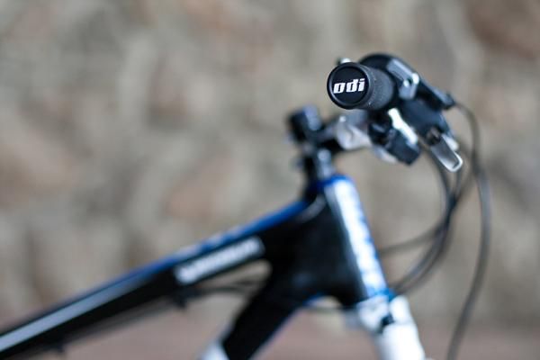 Wired-on ODI Ruffian grips help Emmett hold on.