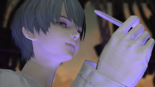 Calyx, a villain from Final Fantasy 14, looks smug as he wields a stylus.
