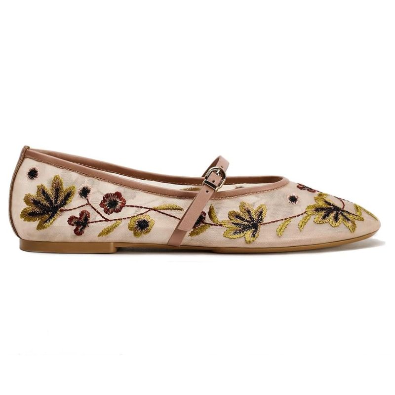BAISOILIHA, Embroidered Floral Buckled Strap Flats