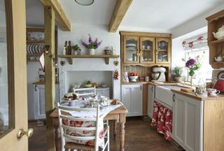 cottage kitchen with floral fabrics
