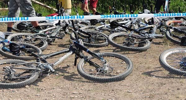 Bikes are on the ground for a LeMans start