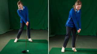 PGA pro Katie Rule showing a good (left) and bad (right) impact position