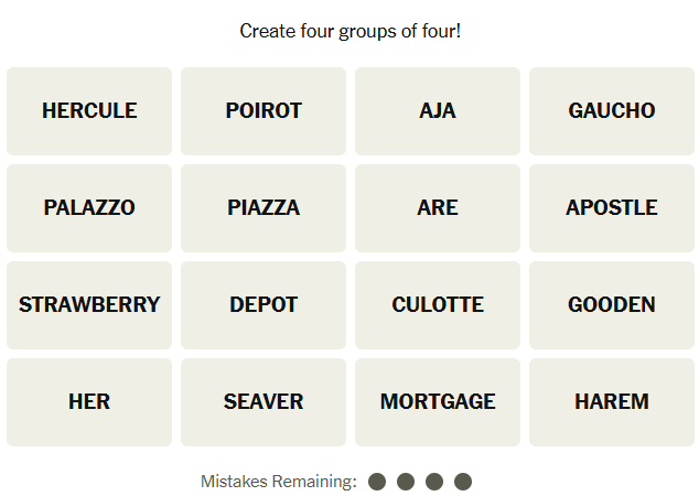 The New York Times Connections puzzle on December 13, 2025