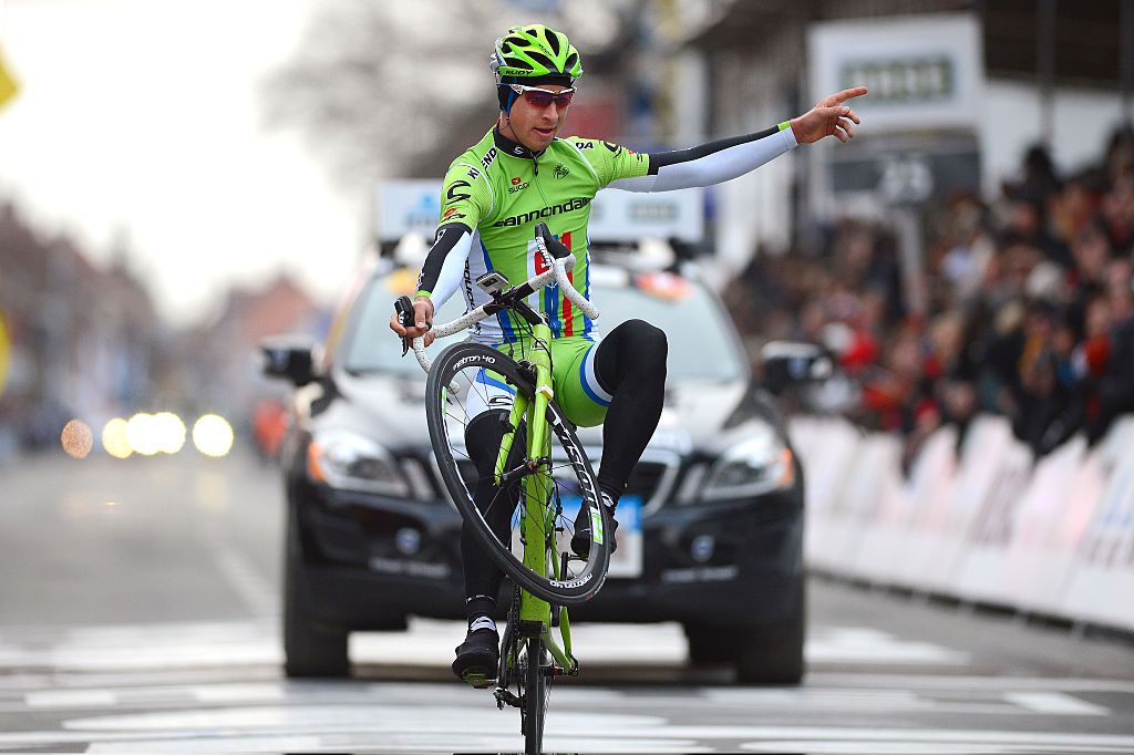 Cycling : 75th Gent - Wevelgem 2013
Arrival / SAGAN Peter (Svk) Celebration Joie Vreugde /
Gistel - Wevelgem (183Km)/
(Deinze - Wevelgem 238Km)/ Race shorten due to bad winter weather conditions /
Gand Ghent /(c)Tim De Waele
