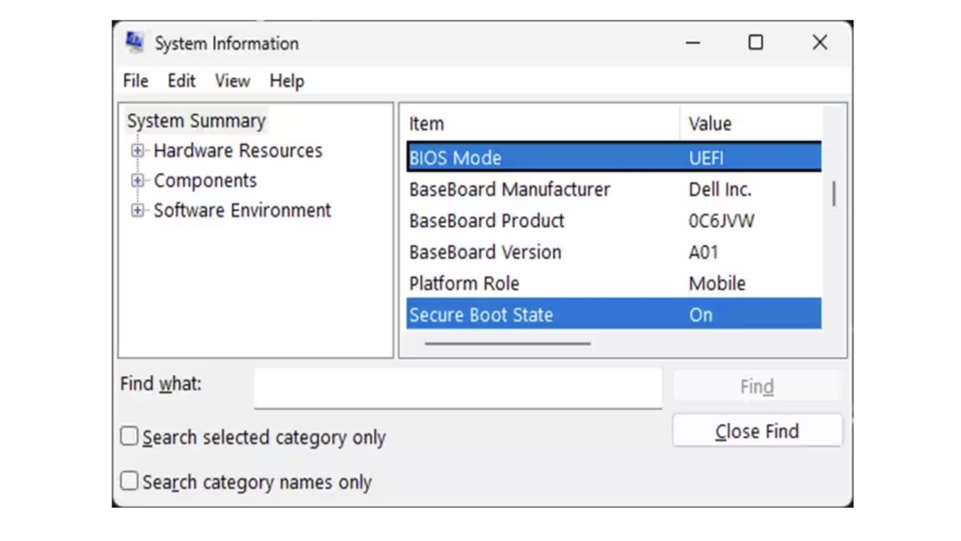 The System Information menu for Windows 11 PCs