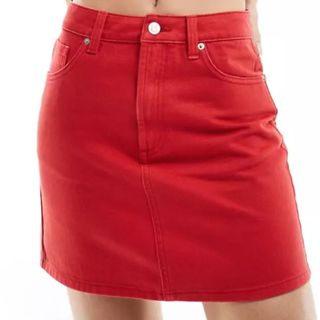 ASOS DESIGN denim high waist mini skirt in red