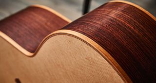 The body of the Lowden F-12 Spruce Top acoustic guitar