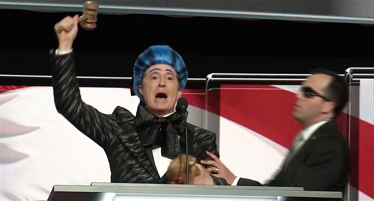 Stephen Colbert tries to gavel in the Republican National Convention