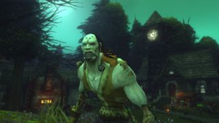 World of Warcraft Forever undead character in a gloomy green-tinted town