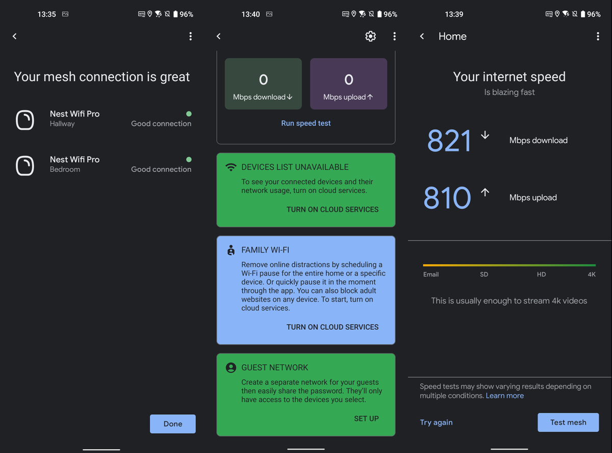 Nest Wifi Pro review screenshots from Google Home app