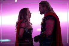 a still of Natalie Portman and Chris Hemsworth in Thor Love and Thunder who's release date on Disney Plus has been confirmed as September 2022