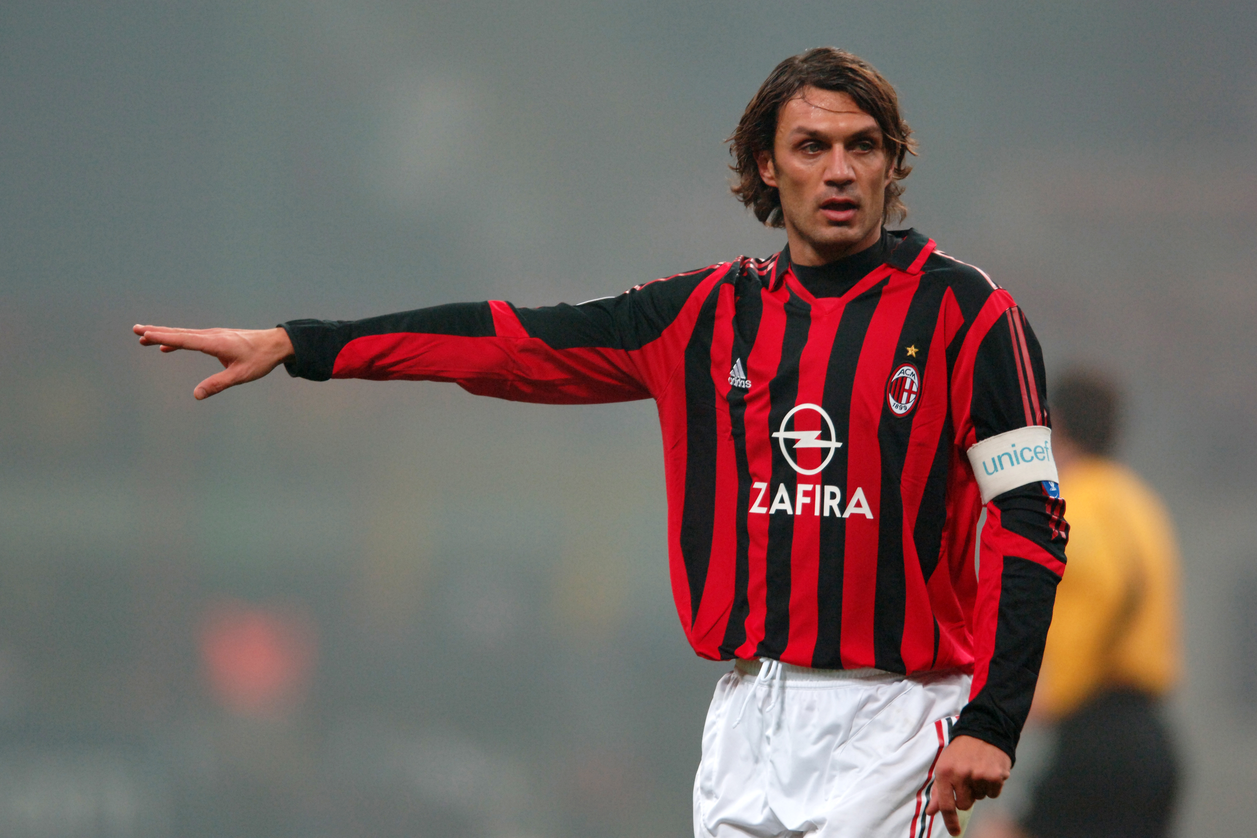 Paolo Maldini in action for AC Milan against Schalke in the Champions League in December 2005.