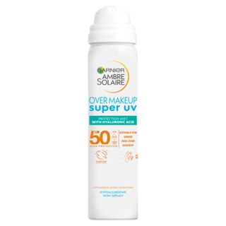 Product shot of Garnier Ambre Solaire Over Makeup Super UV Protection Mist SPF50, one of the best sunscreens for oily skin