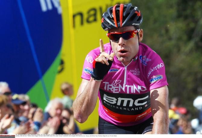 Cadel Evans (BMC) gets the stage win at the Giro del Trentino in the leader's jersey