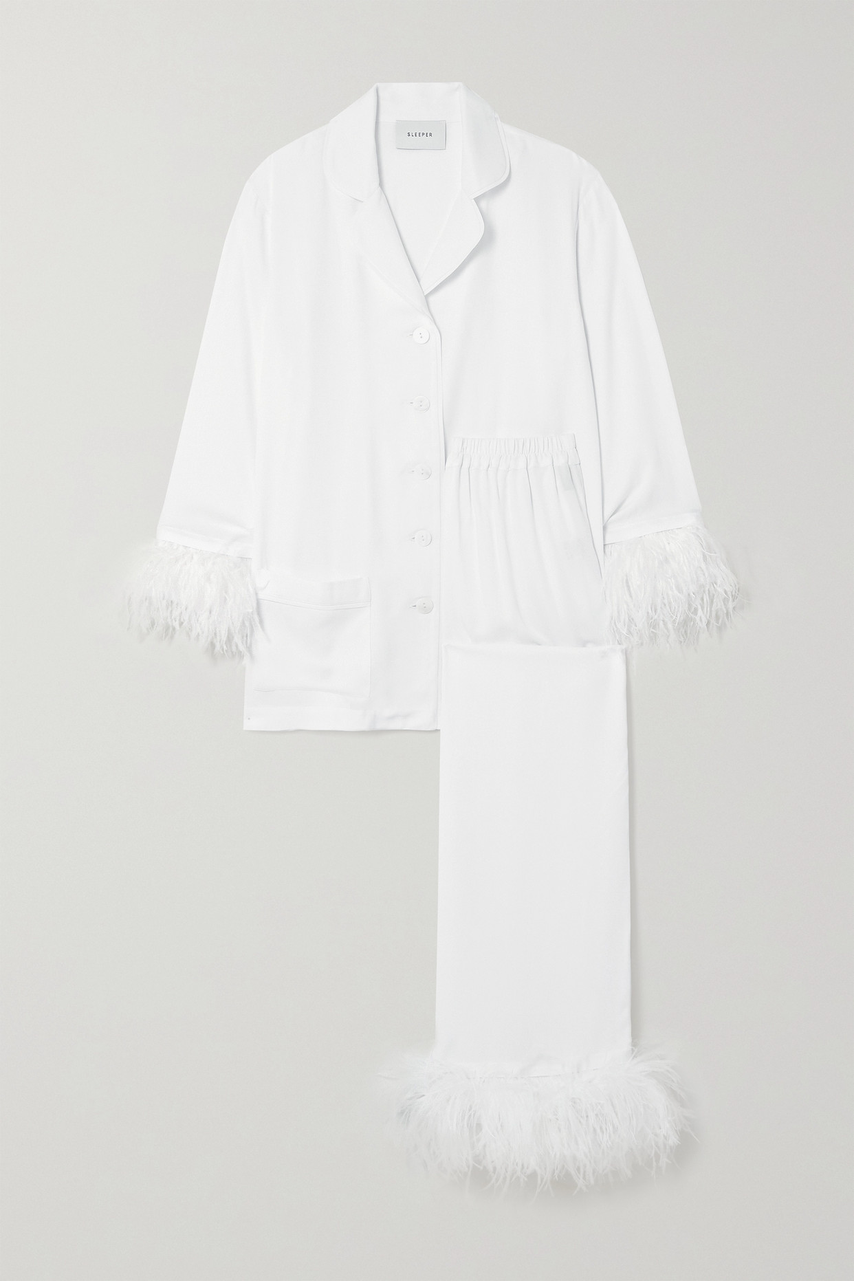 Feather-Trimmed Twill Pajama Set
