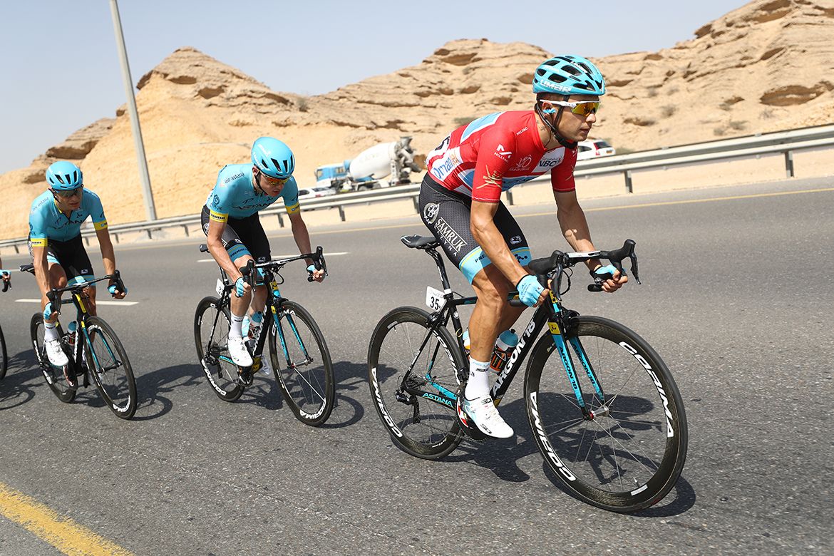 Alexey Lutsenko leads his Astana teammates