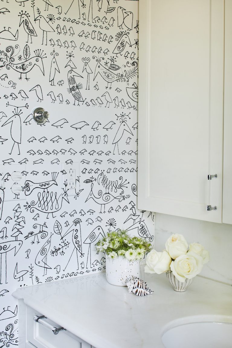 Illustrated wallpaper with bird drawings