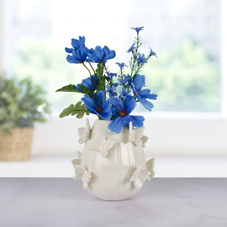 Dolly Parton 7.75 in White Butterfly Ceramic Ridge Vase