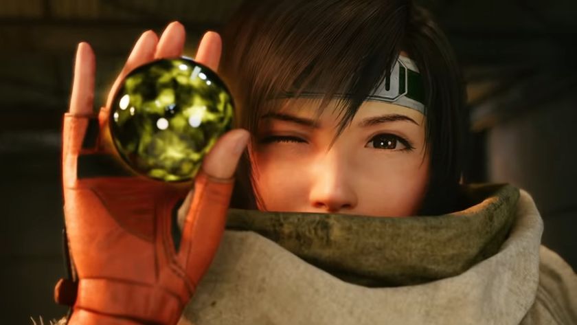 Final Fantasy 7 Remake Intergrade screenshot showing yuffie holding a glowing orb of materia