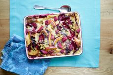 Cherry and plum brioche jam pudding