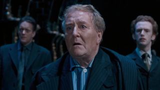 Cornelius Fudge looking shot after discovering Voldemort is back.