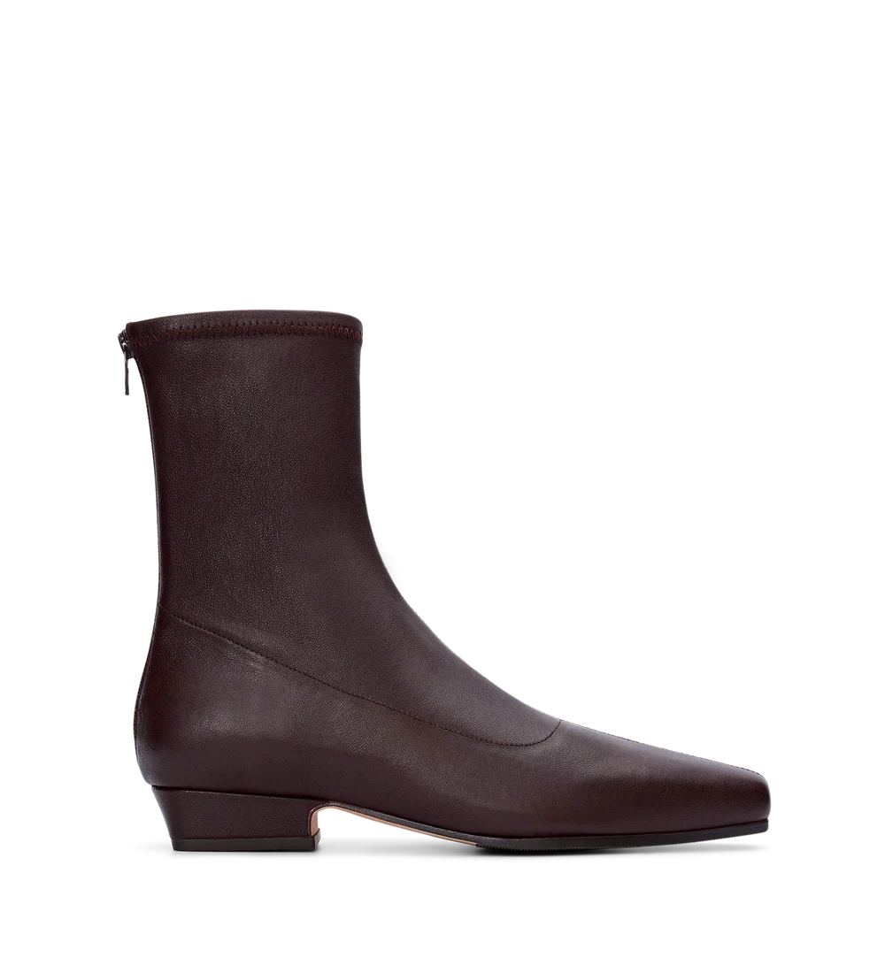 Bared Footwear, Rook Black Stretch Leather Flat Boots