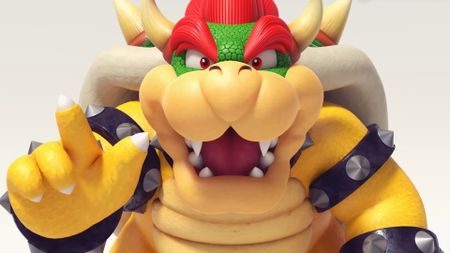 Screenshot of Mario dragon Bowser pointing in realization