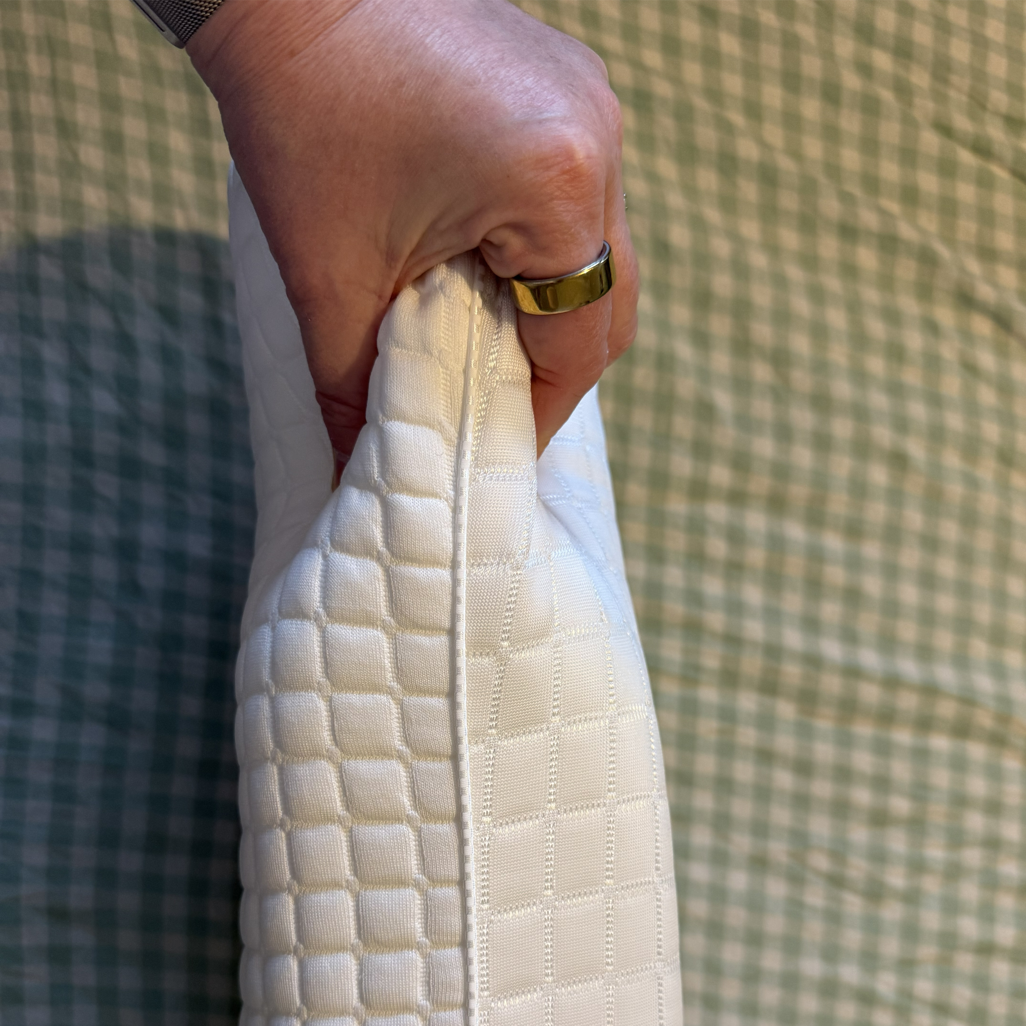 The IKEA KLUBBSPORRE pillow being tested at home