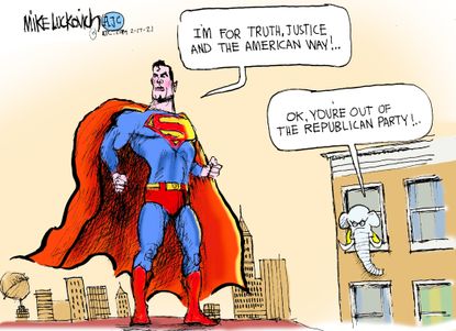 Political Cartoon U.S. gop trump superman