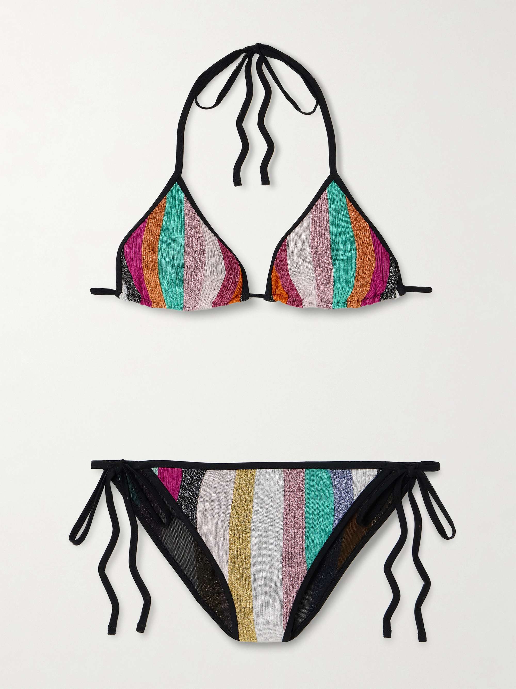 Mare Striped Metallic Ribbed Crochet-Knit Triangle Bikini